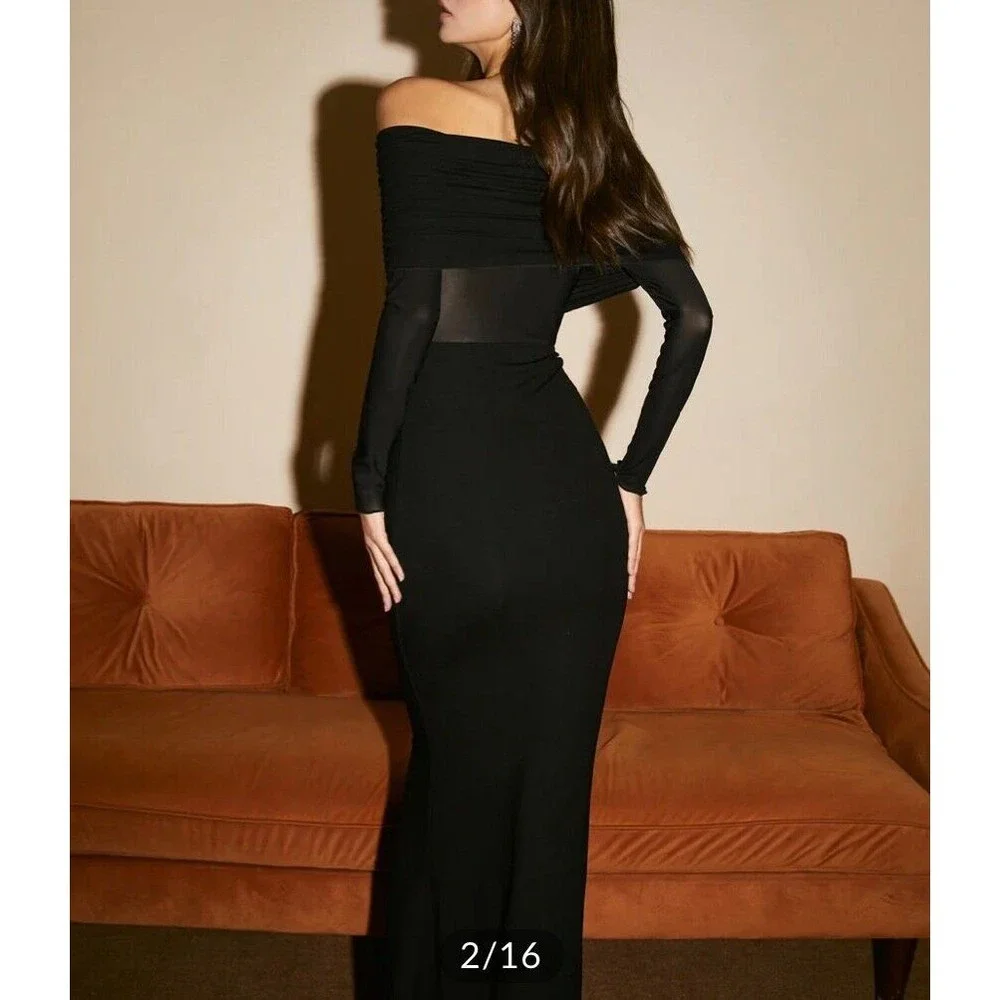 REVOLVE & MINIMALIST lovers COMMENSE overfold off shoulder mesh long dress‎ XS